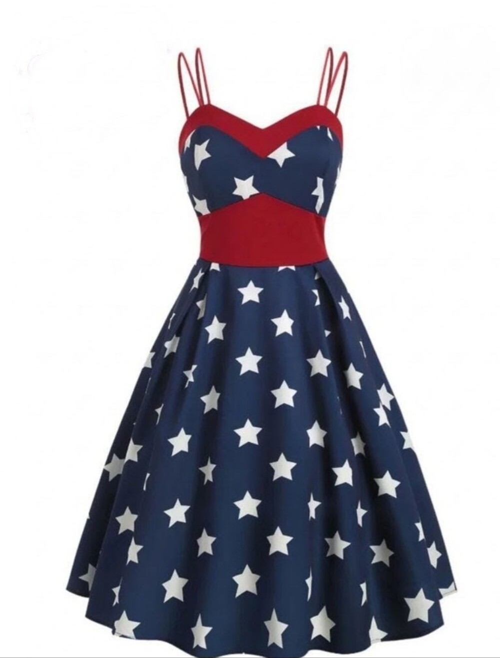 Patriotic Navy Star Fit-and-Flare Dress with Red Accents